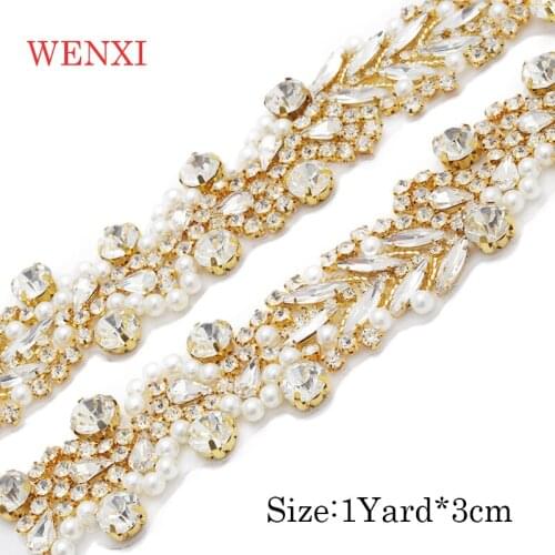 "WENXI 10YARDS Handmade Bridal Beads Rose Gold Crystal Rhinestones Applique Sewing On For Wedding Dress Sash WX931