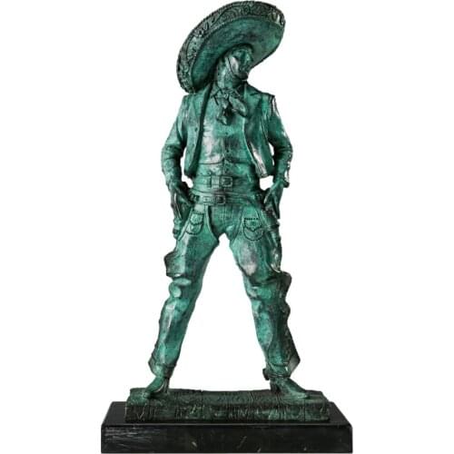 Western Cowboy Statue Bronze Antique Male Man Sculpture Figurine Art for Hotel Living Room Decor Gifts