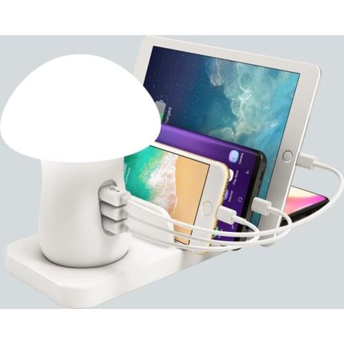 Multi Charging Dock 3 USB Port QC3.0 Charging Station With Mushroom Light Fast Charging Dock Hub Mobile Phone Charger Stand