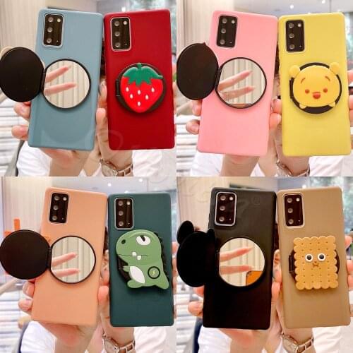 Mirror Cartoon Stand Cover For Samsung Galaxy S21 S20 FE Ultra S10 Lite S9 S8 Plus S10E A10E A20E Case Phone Holder Liquid Funda