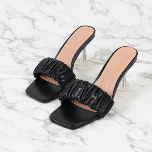 2021 New Solid High Heel Women Slippers Summer Outside Transparent Hoof Heel Slides High Heel Women Sandal Big Size 36-41