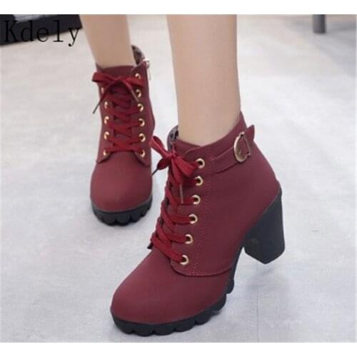 Hot 4Colour Winter Casual Women Pumps Warm Ankle Boots Waterproof high heels Women Snow Martin Boots Shoes Women Botas Plus35-41