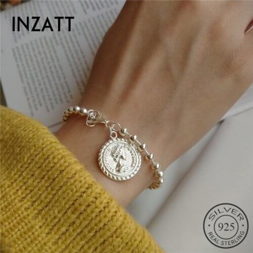 INZATT Real 925 Sterling Silver Disc Portrait Carving Gothic New Bracelet For Women Party Light Beads Chain FINE Jewelry