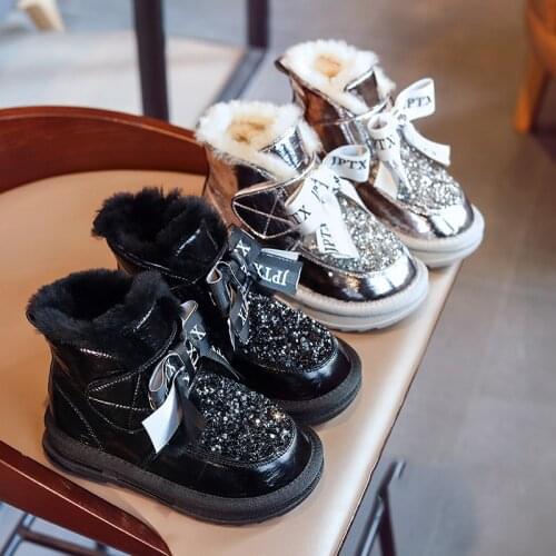 Girls snow boots 2020 winter new thick childrens cotton boots little girls sequined bow cotton shoes