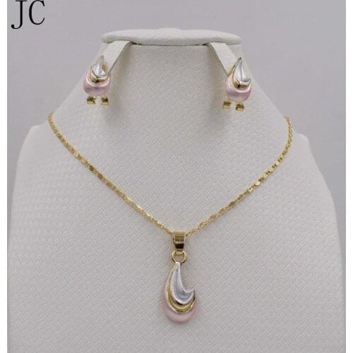 2016 African Dubai romantic womens double color jewelry sets of bridal jewelry Dubai Necklace Earrings Jewelry