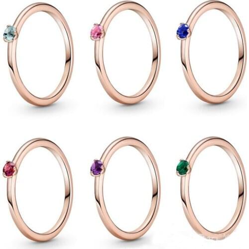 2021 New Free shipping Authentic 925 Sterling Silver Light Blue Pink Red Purple Solitaire Ring For Women Original DIY Jewelry