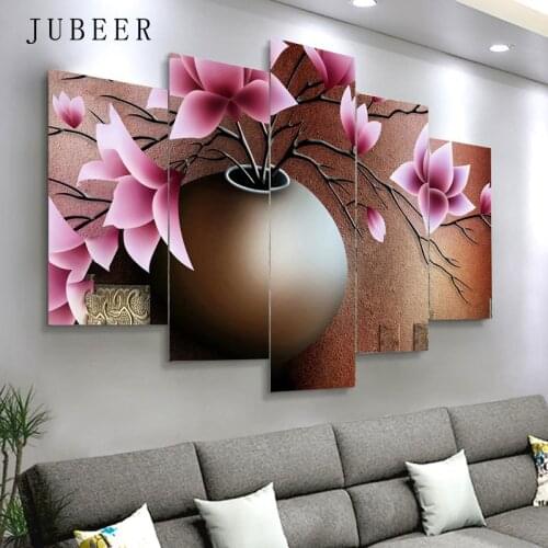 5PCS/Set Red Pruple Flower Canvas Art Print Frameless Canvas Painting on The Wall Picture for Living Room Decoration Home Poster