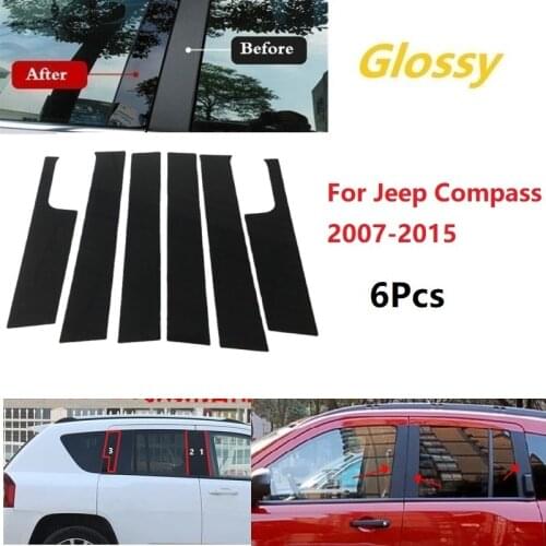 6PCS Polished Pillar Posts Fit For Jeep Compass 2007-2015 Window Trim Cover BC Column Sticker Chromium Styling