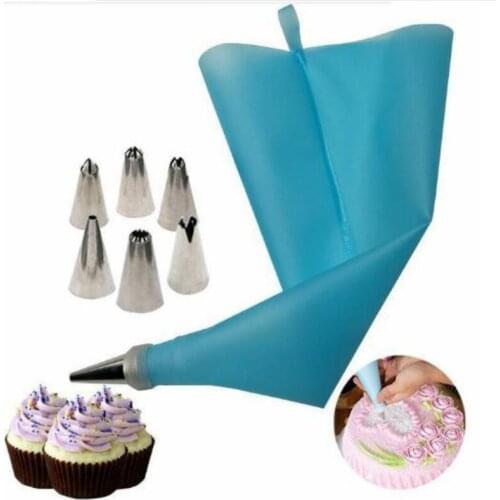 8Pcs/Set Silicone Icing Piping Cream Pastry Bag 6 Stainless Steel Nozzle Set Cake Decorating Tools DIY Kitchen Accessories