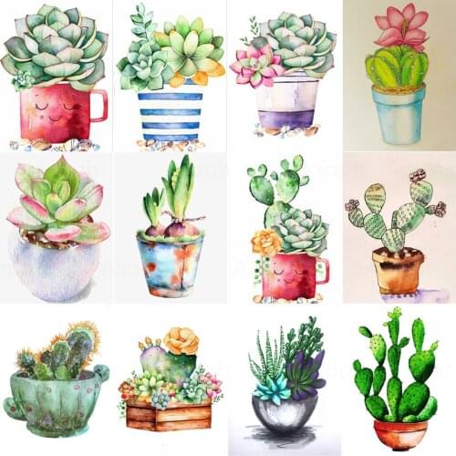 Succulent Plants Diy 5D Diamond Paintings Pot Culture Full Square and Round Wall Art Embroidery Mosaic Cross Handmade Home Decor