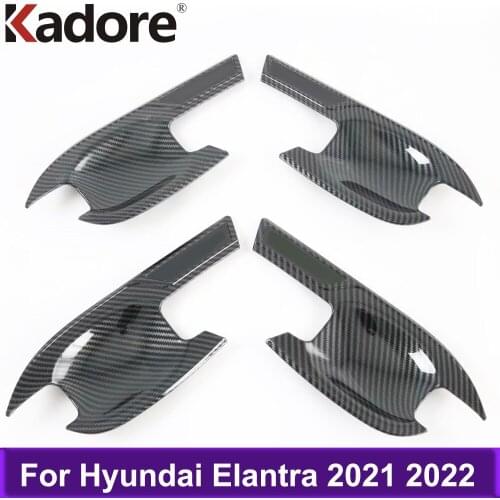 Carbon Fiber Side Door Handle Bowl Cover Trim For Hyundai elantra 2021 2022 Car Sticker Decoration Styling Accessories