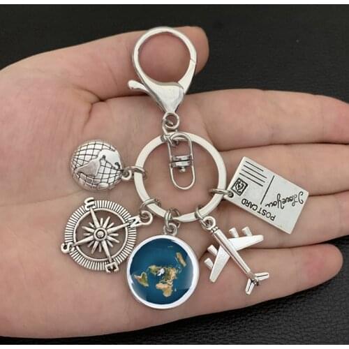 Earth plane keychain pendant earth compass personality memorial key ring gift for travel lovers
