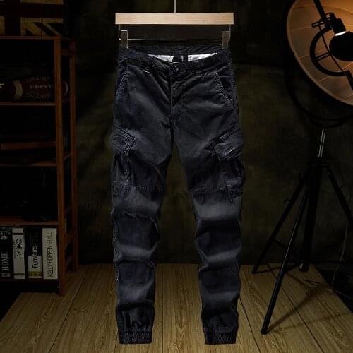 Fashion simple retro cargo pants men multi-pocket popular joggers men stretch slim kidoriman