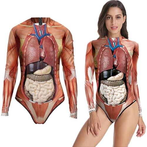 Human Organs Visceral Tissue Structure Swimsuit Pants Halloween Muscle Swimwear Bodysuit 3D Women Swimsuit Sport Bathing Suit