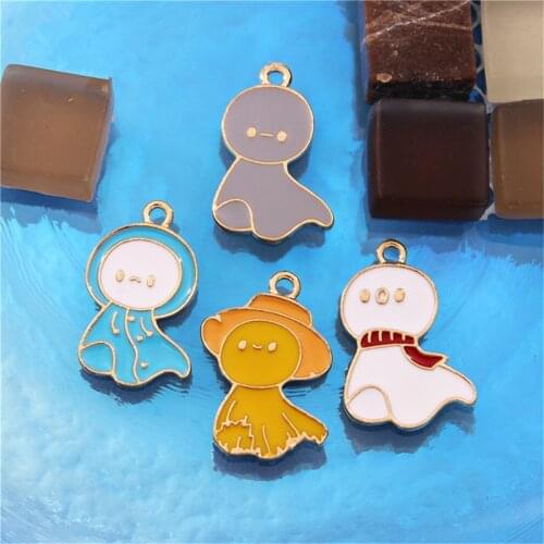 Julie Wang 8PCS Enamel Cartoon Sunny Doll Charms Alloy Japanese Teru Teru Bozu Pendant Bracelet Jewelry Making Accessory