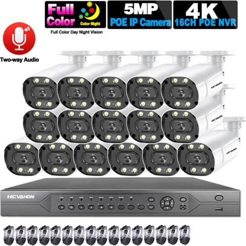 H.265+ 4K 8CH POE NVR Kit 16CH 5mp CCTV Security Camera System Outdoor Two-way Audio POE IP Bullet Camera Video Surveillance Set