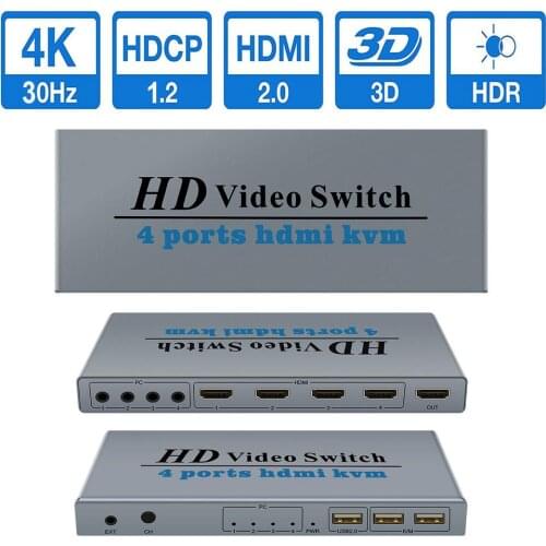 KM41/Y1N50M 4 Port HDMI-compatible 1.4 KVM Switch 4K 30Hz for 4 PC Computers Sharing One Monitor Keyboard Mouse Printer USB1.1/2