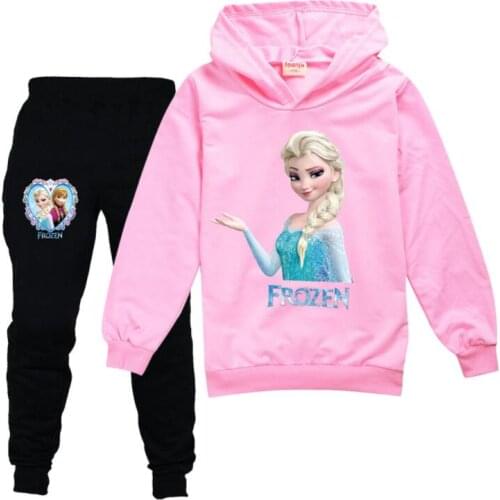 Disney Baby Girls Cartoon Clothing Set Children Fashion Frozen Costume Kids Hoodies Sweatshirt+Pants Sport Tracksuit