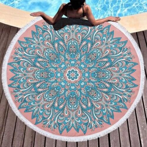 Microfine Mandala Beach Towel Round Microfiber Large Printed Yoga Towel With Tassel Beach Mat