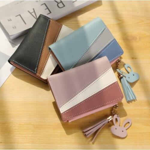 Fashion Hit Color Women Tassels Short Wallets Bags Zipper PU Leather Card Holder Pendant Coin Purse Card Cash Clutch Money Bag
