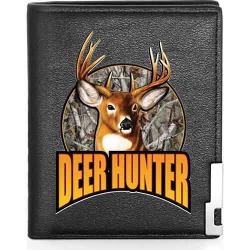 Fashion Deer Hunter Printing Mens Wallet Leather Purse For Men Credit Card Holder Short Slim Money Bags
