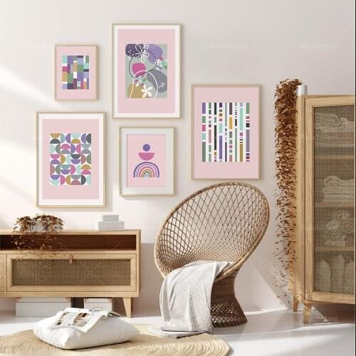 Scandinavian prints 5-piece set | Printable gallery wall | Pastel tone abstract wall art | Abstract poster mid-century geometric