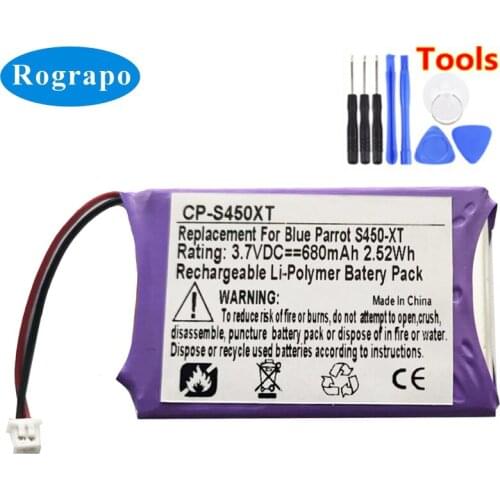 New Battery For VXi BlueParrott S450-XT Accumulator 3.7V 680mAh Li-Polymer Replacement Batterie 2-wire Plug+tools