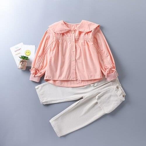 2-7 years high quality girl clothing set 2020 new fashion orange white solid shirt+ Stretch & Spandex pant kid children clothing