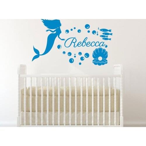 Personalized Girls Name Mermaid Wall Sticker Vinyl Ocean Sea Fish Home Decor Baby Girl Room Nursery Nautical Decals Mural S187