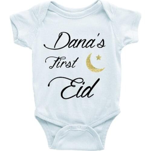 Personalize glitter name my first eid birthday bodysuit onepiece cake mesh tutu romper Outfit Set baby shower party favors