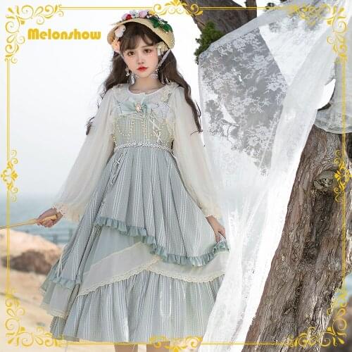 Melonshow Sweet Lolita Dress Solid Green Plus Size Kawaii Clothes Classic Style Lolita JSK Victorian Dress Women Slip Dress