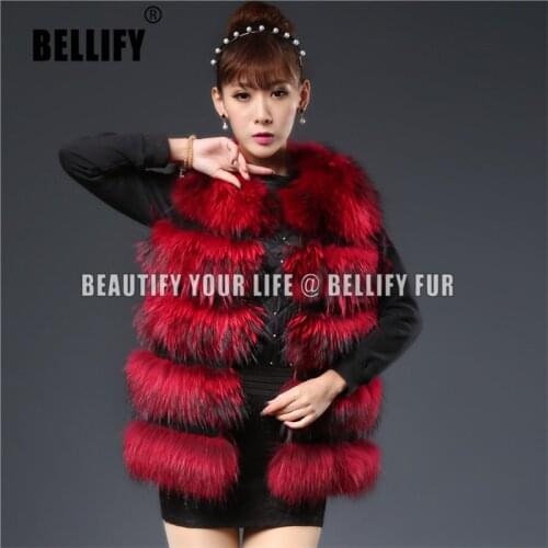 WonderfUL warm Color Fashion Long Real raccon Fur vest Awssome Europen Fur vest Women wearing fur cloths