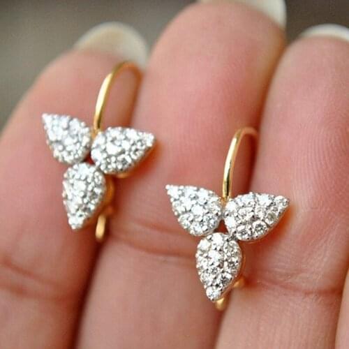 JK Simple and Stylish Leaf Shape Women Earring Dazzling Crystal Zircon Delicate Female Drop Earrings Daily Wearable Jewelry