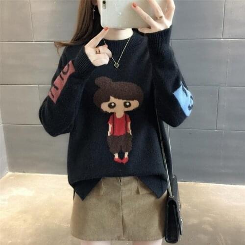 Christmas Knit Sweater Women Loose Tops Women Korean Cartoon Pullover Sweaters Women Jersey