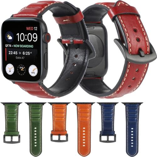 For Apple Watch 6 5 4 3 2 1 SE Strap Genuine Leather Watchband For iWatch 44mm 40mm 42mm 38mm Classic Retro Replacement Bracelet