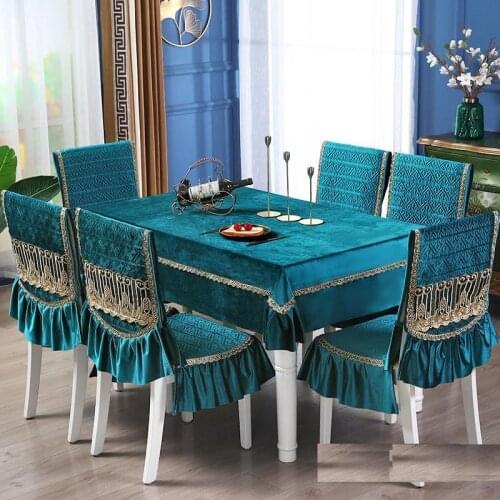 Luxury Suede Tablecloth Set Embroidery Lace Table Cloth Solid Color Dining Chair Cushion Chair Cover Set European Tea Table Cov