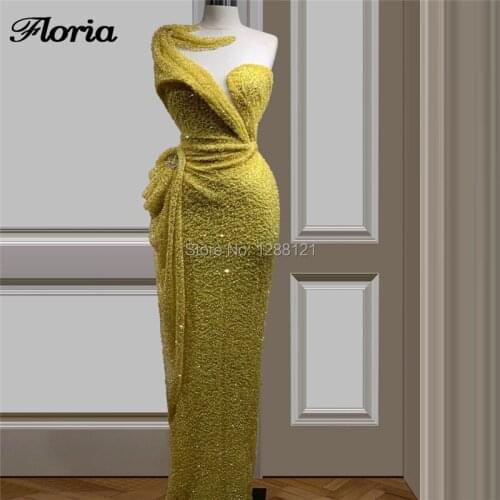 2020 Luxury Mermaid Arabic Long Evening Dresses Sheer Jewel Neck Sequins Long Middle East Prom Formal Party Dress Kaftan Vestido