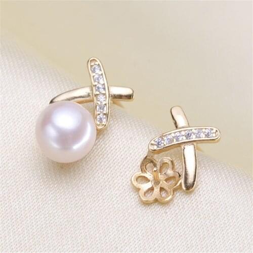 925 Silver Pearl Beads Stud Earrings Setting Base Diy Jewelry Making Findings&Components