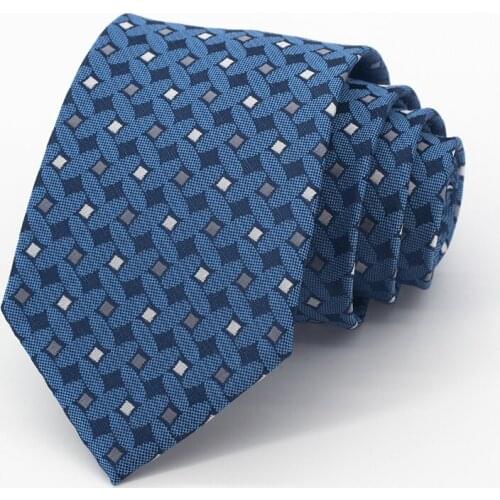 Blue 8CM Tie for Men Mariage Business Dresses Office Gentleman Necktie High Quality Fashion Striped Cravate Wedding Gifts (Box)