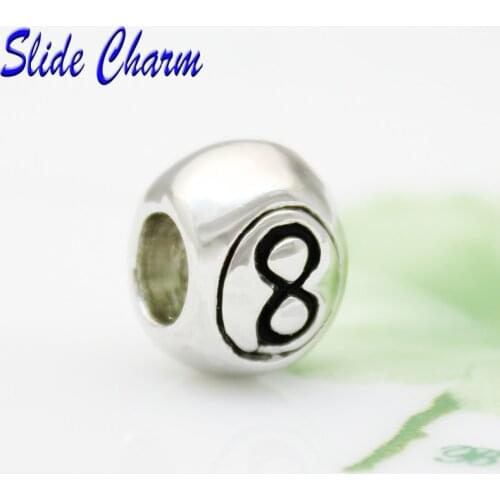 Slide charm Free shipping New European fashion billiard eight ball charm beads fit Pandora bracelet