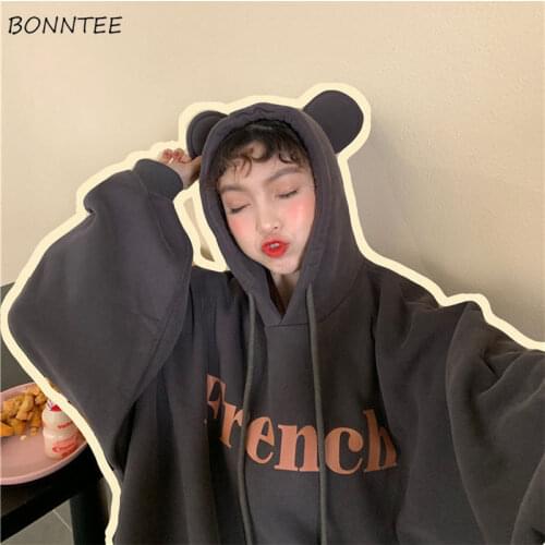 Hoodies Women Kawaii Oversized Chic Harajuku Hooded Simple Letter Teens Streetwear Autumn Classic New Fashion Femme Sweatshirt