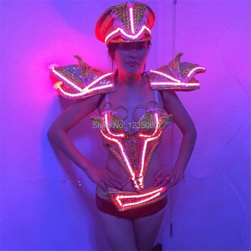 WYY LED Luminous Illuminate Growing Sexy Clothing Armor Evening Dress Led Light Up Sex Costume Novelty Dance Wear Suit