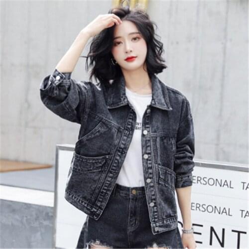 Denim jacket Jeans Coat Womens Vintage Black Autumn 2020 New Korean-Style Long Sleeve Loose women coats and jackets 96B