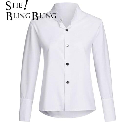 SheBlingBling Ladies Shirts Version of Harajuku Retro Casual Long-Sleeved Button Ladies Shirts Workplace Solid Color Clothing