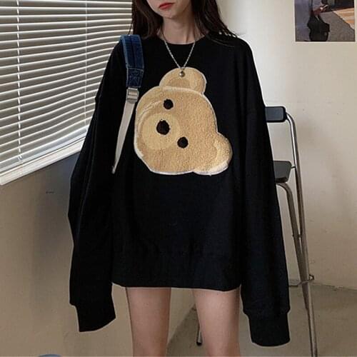 Embroidery Bear Hoodie Women Streetwear Pullover Sweatshirts Female 2021 Autumn Loose Oversized Hoodies Sudaderas Mujer
