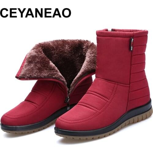 CEYANEAOWinter Women Snow Boots Ladies Waterproof Warm Ankle Boots Wedges Platform Plush Shoes female Botas Mujer Zapatos E765