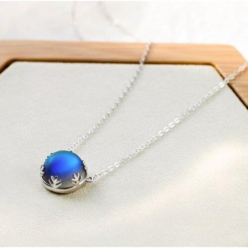 Ladies Charm Necklace Womens Sterling Silver Moonstone Necklace Jewelry Gift For Girl Exquisite Rhinestone Design Jewelry