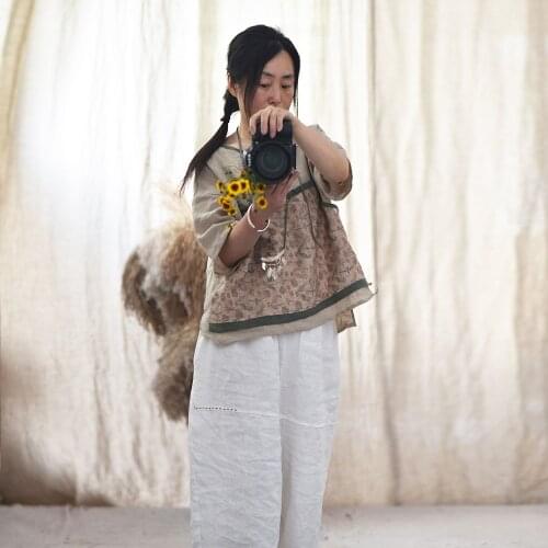 Women Loose Patchwork Linen Ramie Tee shirts Tops T-shirt Female Plus Size Spliced Tees Shirts Tops Ladies 2020 Summer Shirt