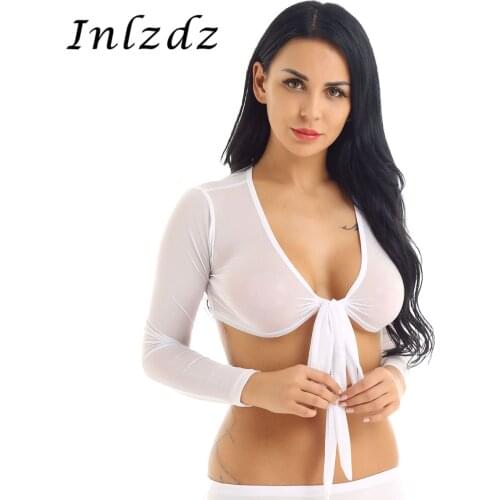 Womens Pole Dance Crop Top Deep Open Front Music Festival Rave Tops Mesh See Through Sheer Tee Blouse Crop Tops Rave Clothes