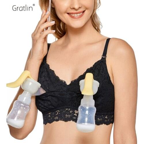 Womens Maternity Hands-Free Pumping Bra Plus Size Wirefree Lace Nursing Bralette